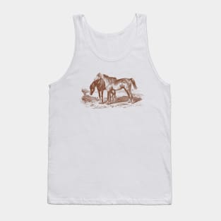 Brown Horses Retro Vintage Illustration Tank Top